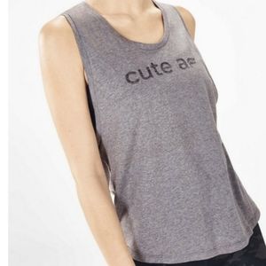 Fabletics Women's Grey "Cute AF" Graphic Knit Muscle Tank Size 1X Sleeveless.